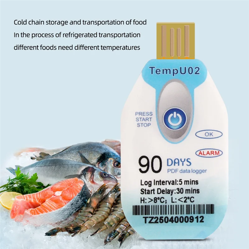 A92Z Disposable 90 Days USB Temperature Data Logger Waterproof Temp Recorder PDF Datalogger Food Seafood Transport