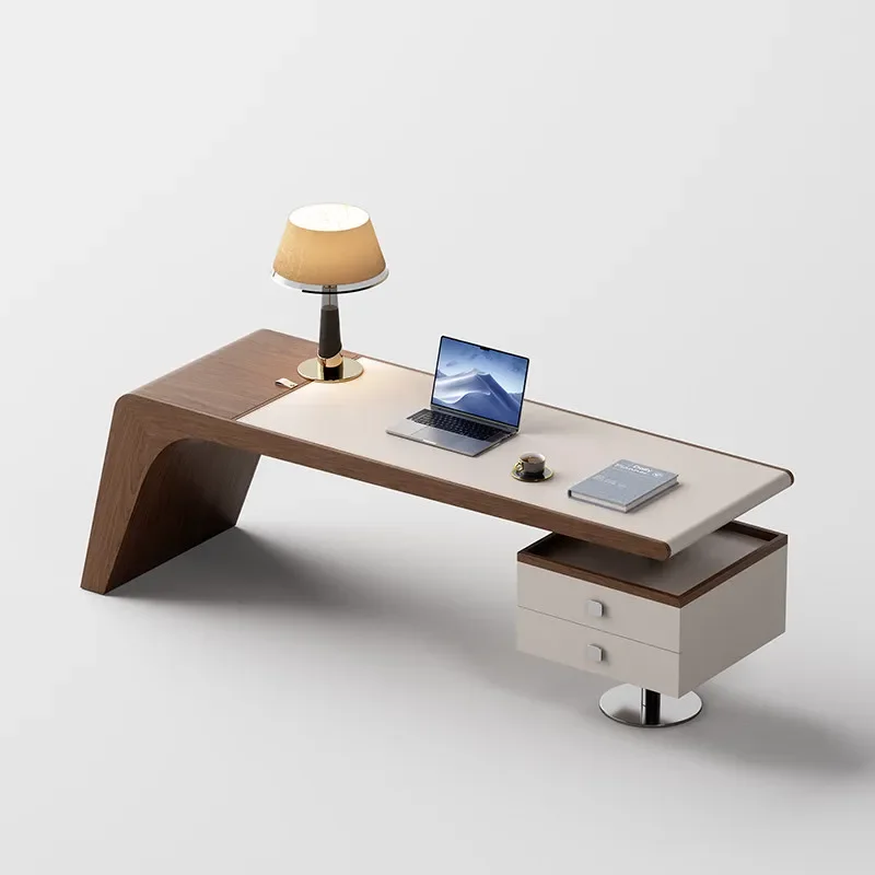 BJ Vintage Luxury Office Desk Italian Minimalist Walnut Eco-Friendly Creative Saddle Leather Storage Computer Table