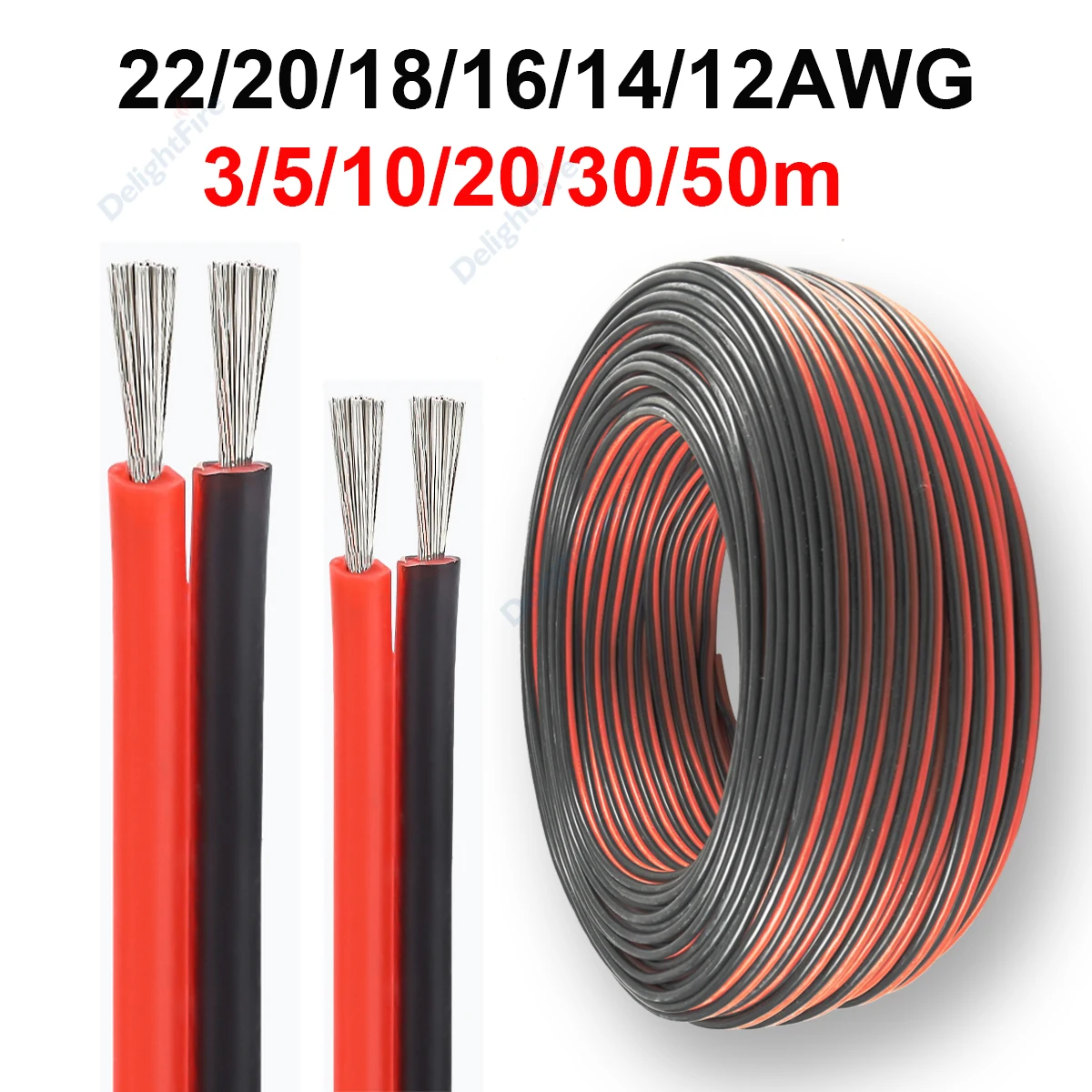 

12V Parallel Hook Up Wire 22/20/18/16/14/12AWG 2 Pin Flexible Silicone Cable For Solar Panel Car Automotive Speaker Battery