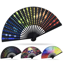 Open 42cm Folding Fan Hand Fans Rainbow Print Ringing Bamboo Bone Fan Cooling Handheld Fan Festival Performance Dance Fan Gifts