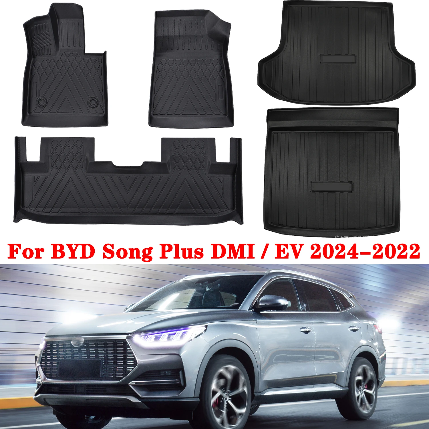 

TPE Floor Mats For BYD Song Plus DMI/EV 2024 2023 2022, All weather Waterproof Floor Liner Trunk Mats and Cargo Liner Protection