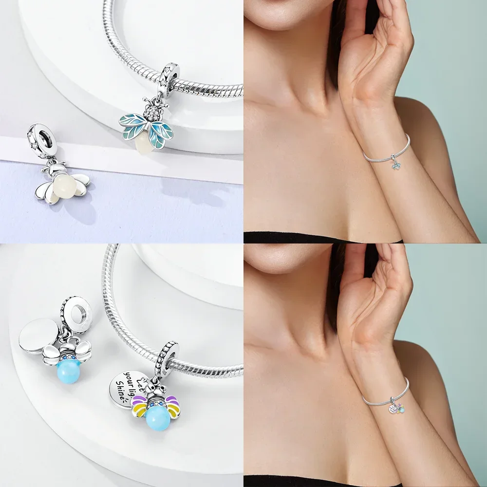 Cute Hot Sale 925 Sterling Silver Gold Color Fireflies Luminous Charms Beads Fit 925 Original Bracelets DIY Jewelry Gift Making - Image 5