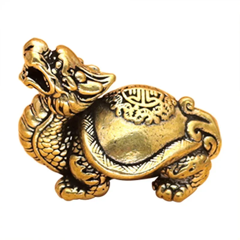 Antique Solid Copper Turtle Figurines Brass Dragon Tortoise Mythical Animal Sculpture Home Office Desktop Ornaments Decoration