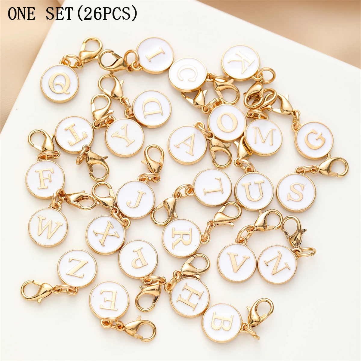 26pcs white oil dripping English letters small pendant alloy diy jewelry double-sided necklace bracelet pendant accessories