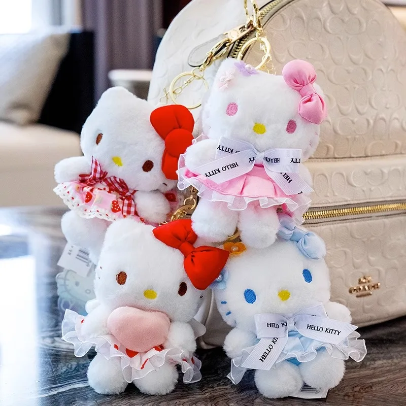 Sanrio Hello Kitty Cute Girl Keychain Bag Pendant Kuromi  Cinnamoroll Kids Plush Toys Girl Keyring Backpack Strap Birthday Gifts