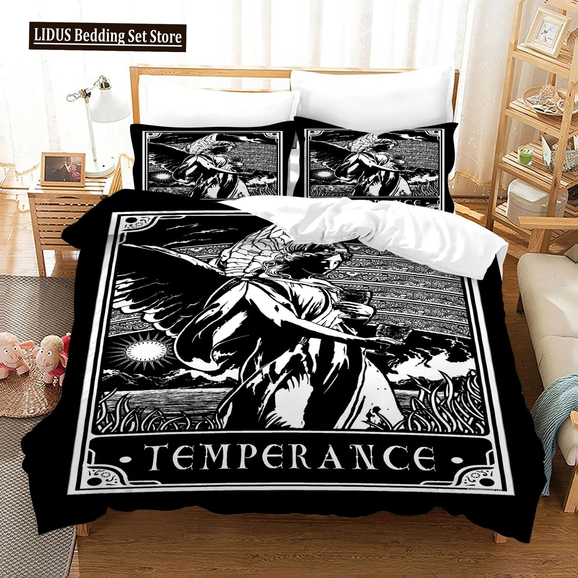 

Tarot Cards Polyester Duvet Cover Set King Size Sun Black White Witch Wicca Fortune Telling Element For Boys Girl Bedding Set