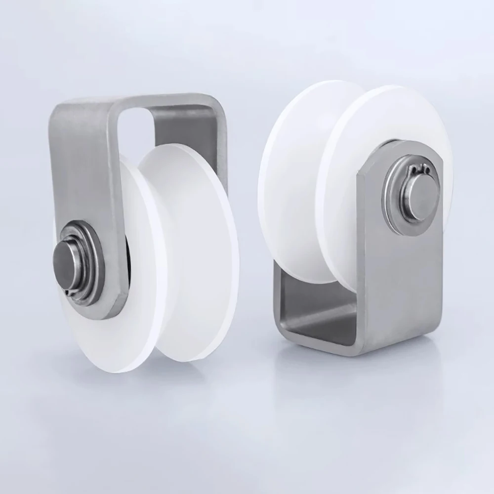 Pulley Block V Heavy Duty Single Wheel Pulley Block Duplex Bearing 304 Stainless Steel Nylon Grooved Wheel Smooth Loading