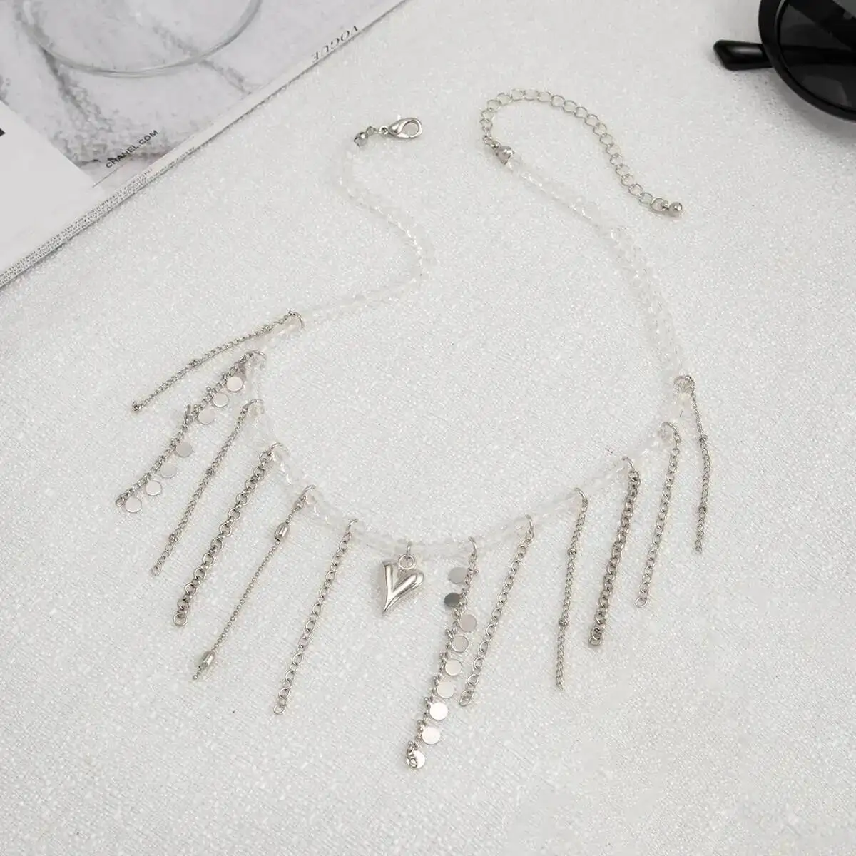 

PuRui Fashion Exquisite Love Heart Tassel Pendant Necklace for Women Elegant Adjustable High Quality Crystal Choker Neck Jewelry