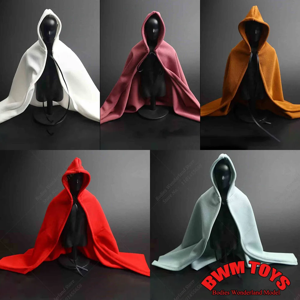 Multiple Colors 1/6 Warrior Wizard Cloak Hooded Cape Clothes Windcoat with Shapeable Iron Wire Model for 12In Male Action Figure