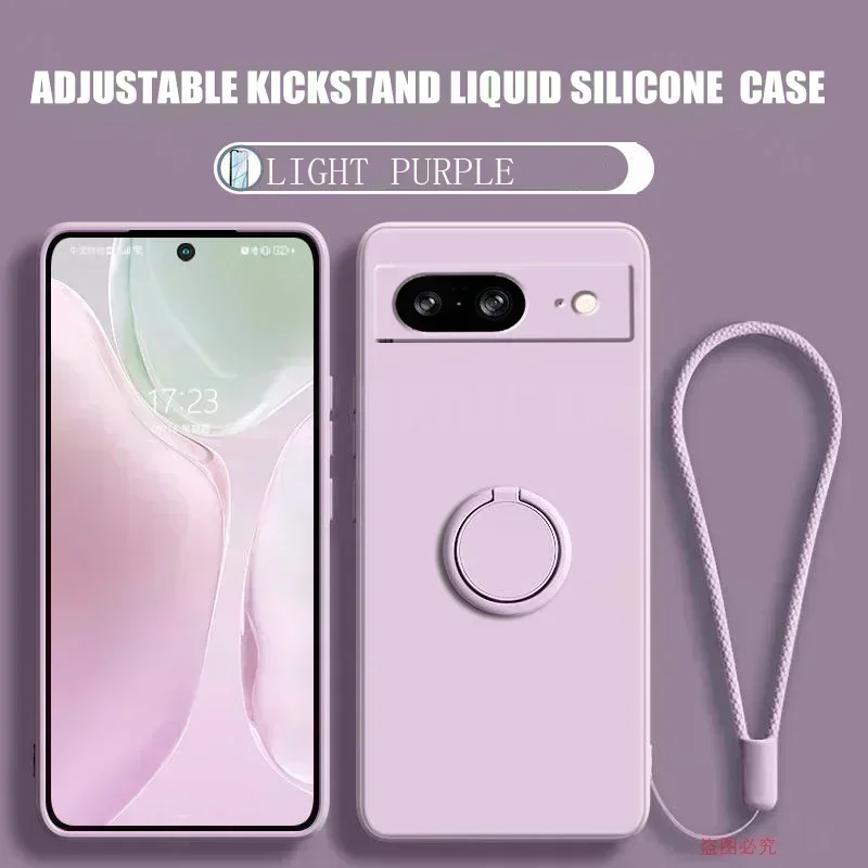 Etui na Google Pixel 8 Finger Ring Stand Holder Slicone Cover do Pixel 8 Solid Color Camera Lens Protection Miękkie etui na telefon