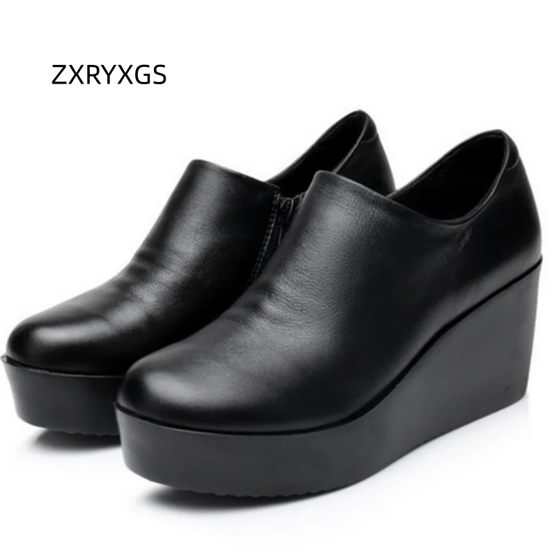 

ZXRYXGS Brand Shoes Platform Wedges high Heel Fashion Shoes 2025 Elegant Comfort Banquet Shoes Woman New Genuine Leather Shoes