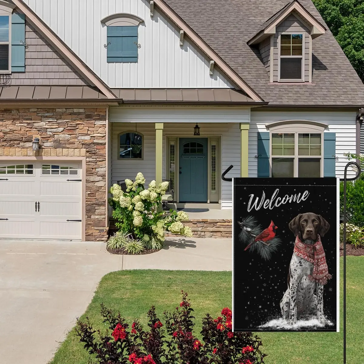 German Shorthaired Pointer Winter Holiday Garden Flag Cardinal Snowflakes Snow 28x40 Inch for Outside Burlap Home House Yard PPM
