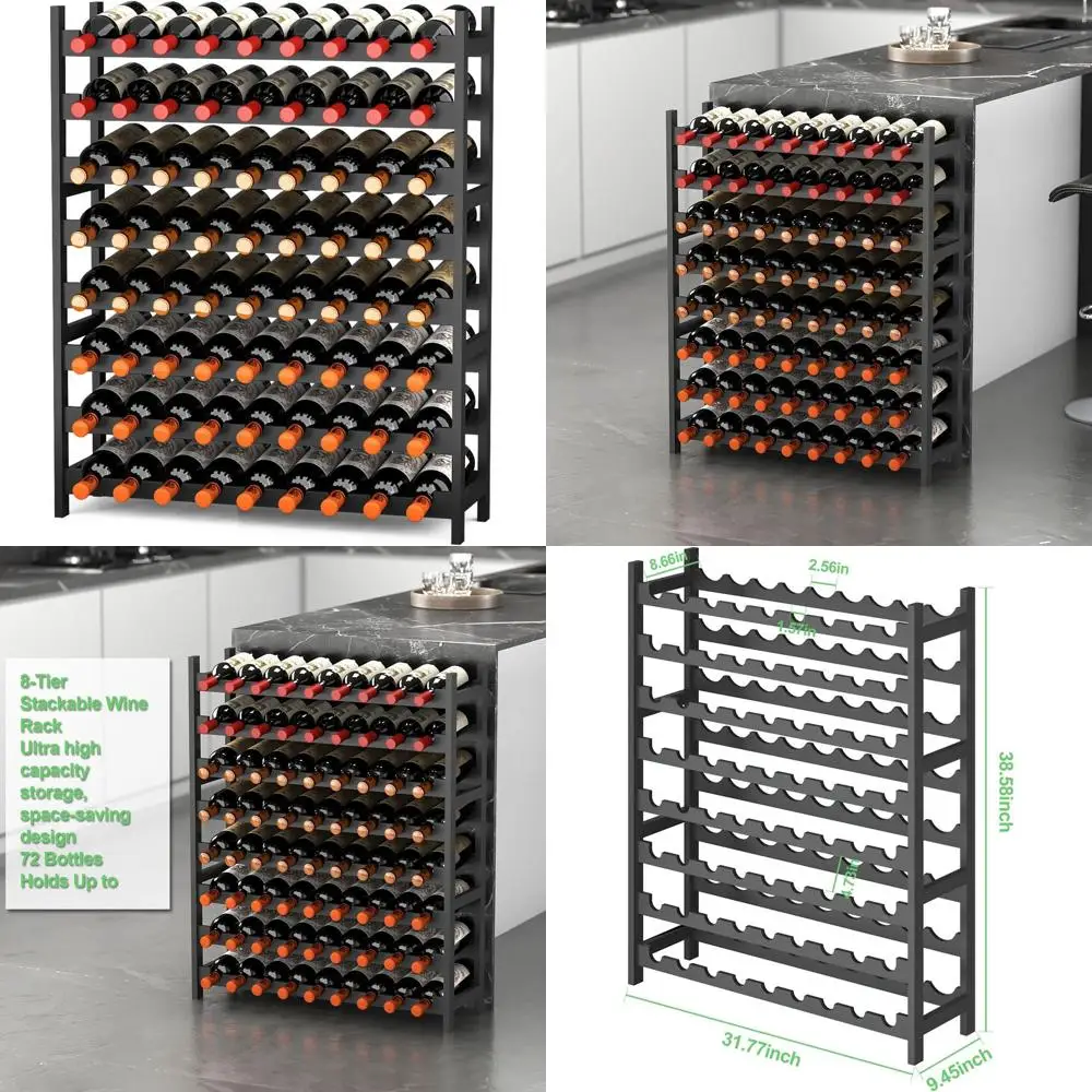 Freistehendes Bambus-Weinregal, 8-stufiger Boden-Weinflaschenhalter, stapelbare modulare Aufbewahrung für Küche, Bar und Esszimmer, Bla