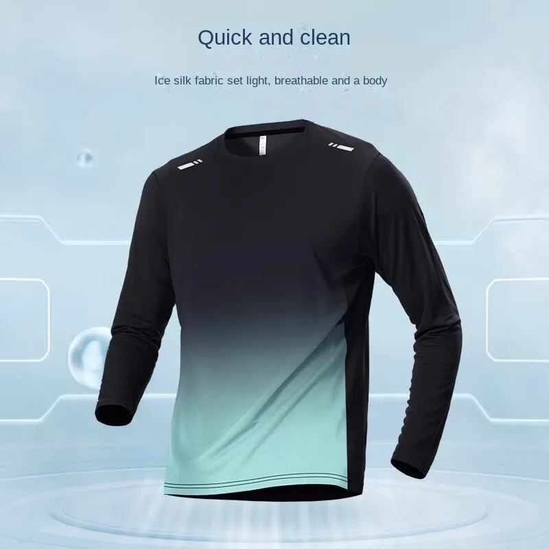 

Спортивная мужская футболка с длинными рукавами, свободная и тонкая стильная быстросохнущая одежда, одежда для фитнеса и бадминтона, топы для бега