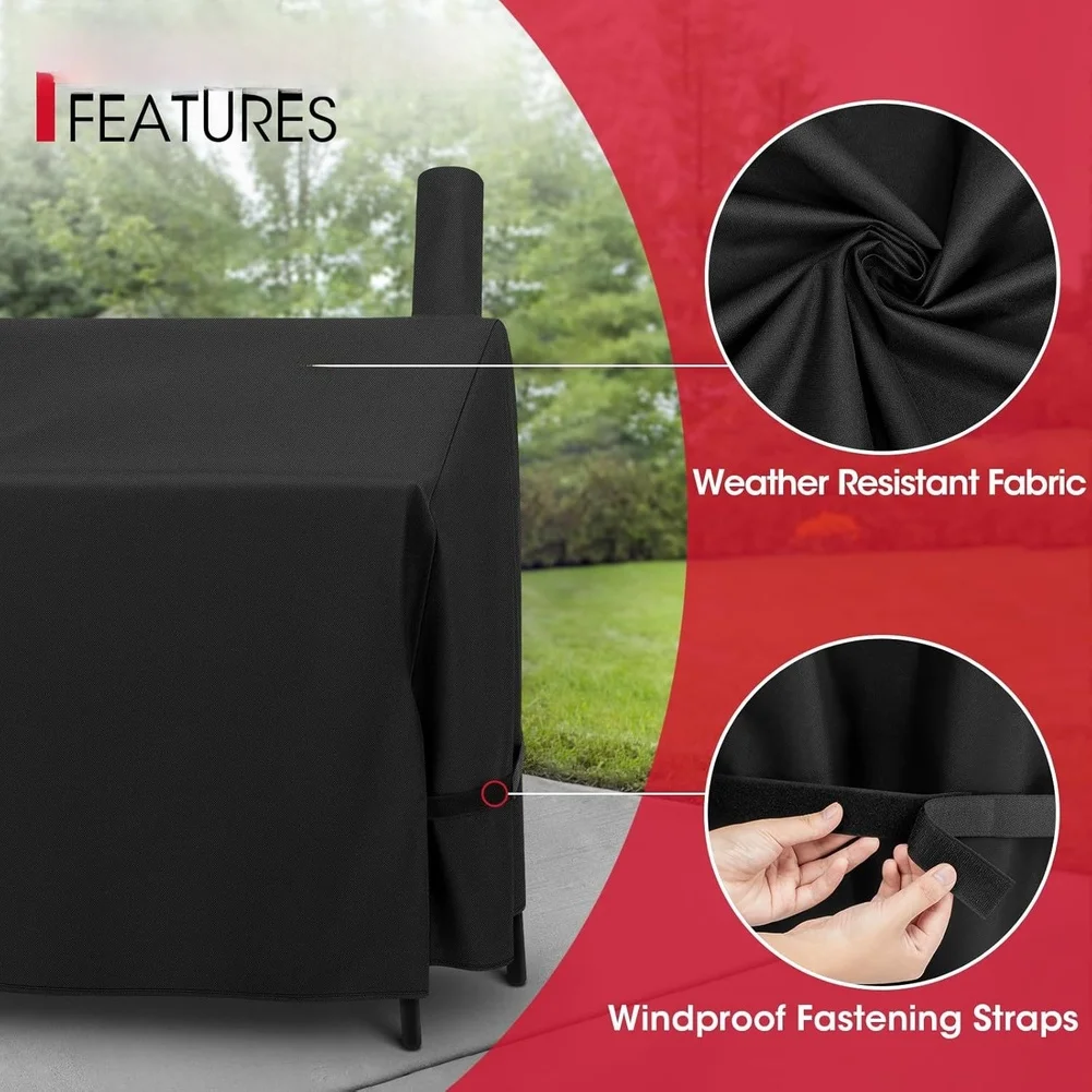 Sturdy Black Offset Grill Cover 60''W x 28''D for x 38.5''H 600D Polyester Windproof Fastening Straps for Multiple Grill Brands