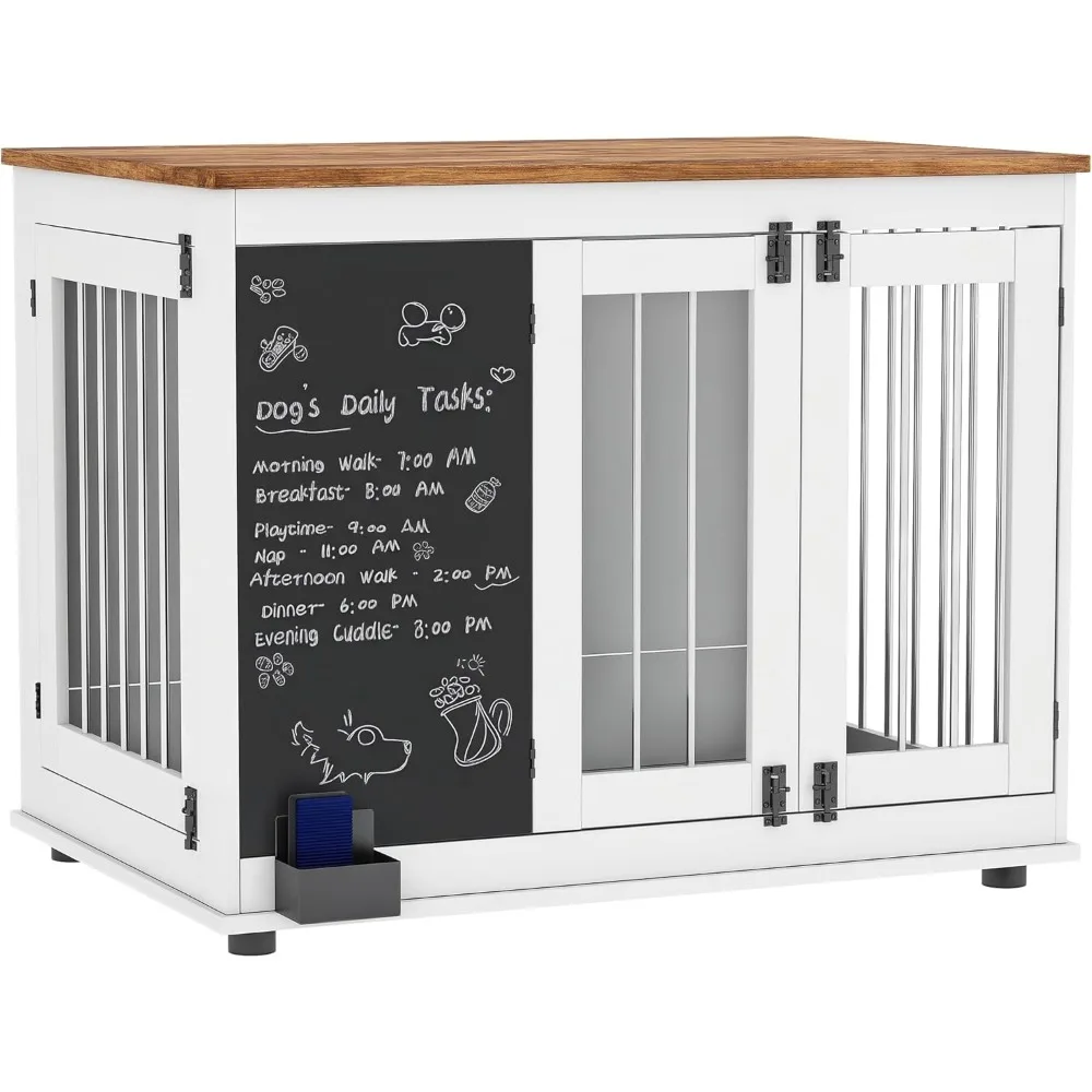 

39 Furniture Style Dog Kennel with Chalkboard, Dog Crate Furniture with Three Doors & Non-Slip Foot Pads, Dog Cage Furnit