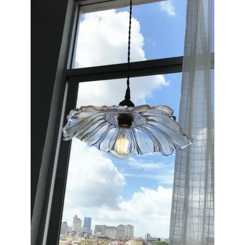 الشمال اليابانية Led الزجاج الثريا ضوء النحاس بار الممر الممر الشرفة شرفة الممر ديكور زهرة شكل مصباح معلق #4