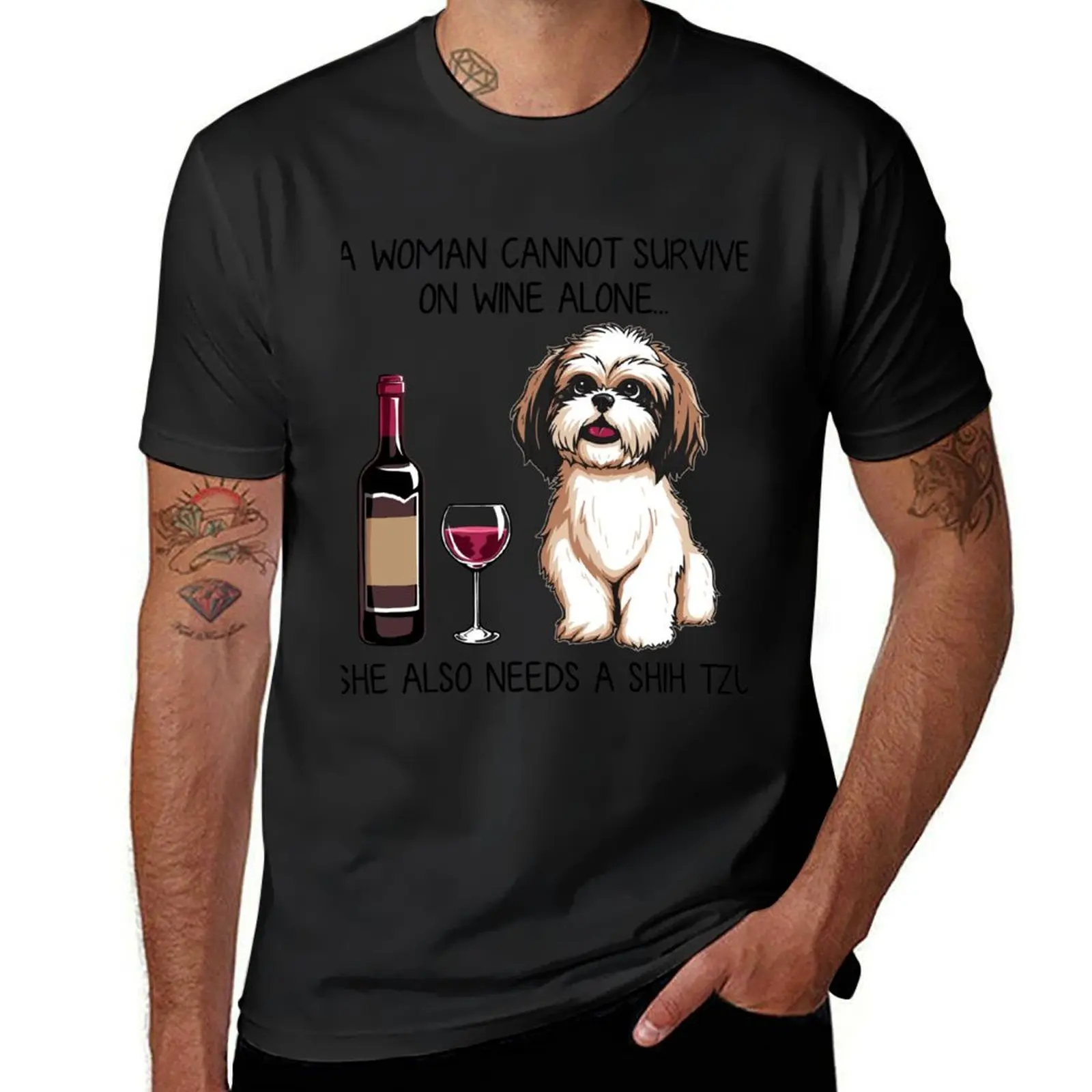 

Shih Tzu and wine Funny Pink gift for dog mom T-Shirt heavyweights new edition vintage blanks mens big and tall t shirts