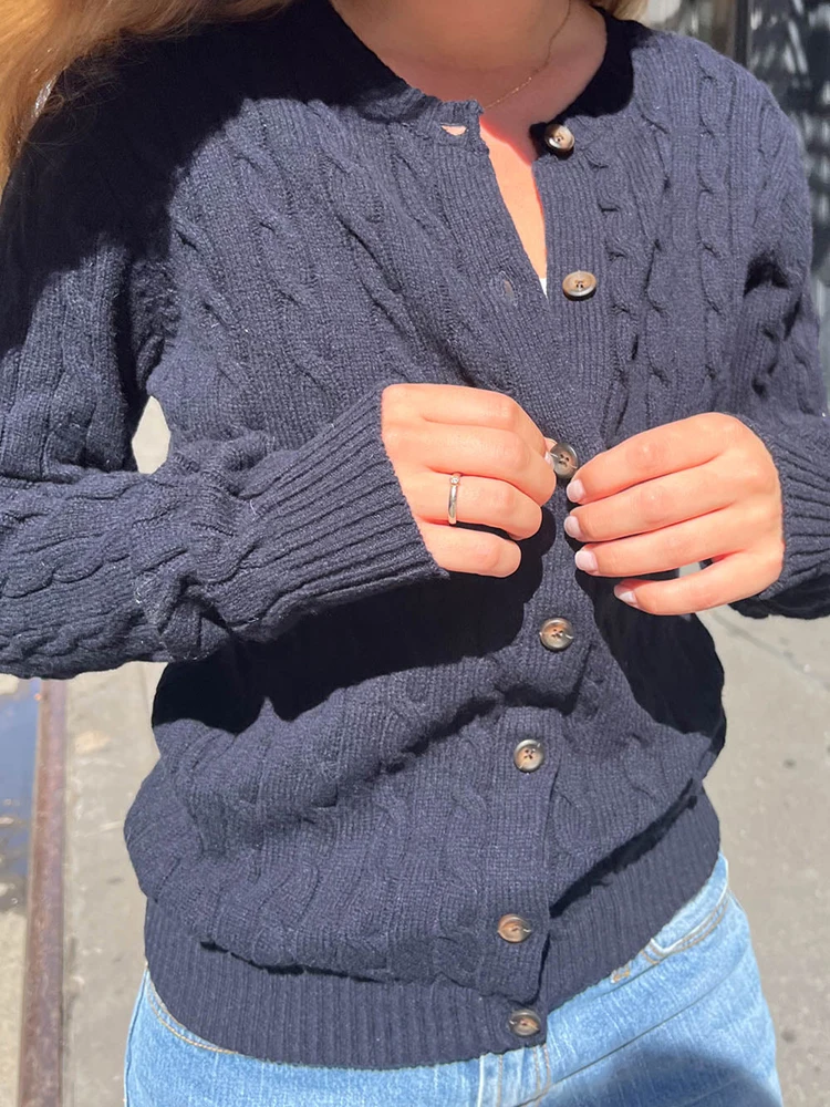 

Twisted Flower Knit Cardigan Women Cotton O Neck Single-Breasted Sweater Autumn Casual Vintage Sweet Y2k Jumper Outerwear Tops