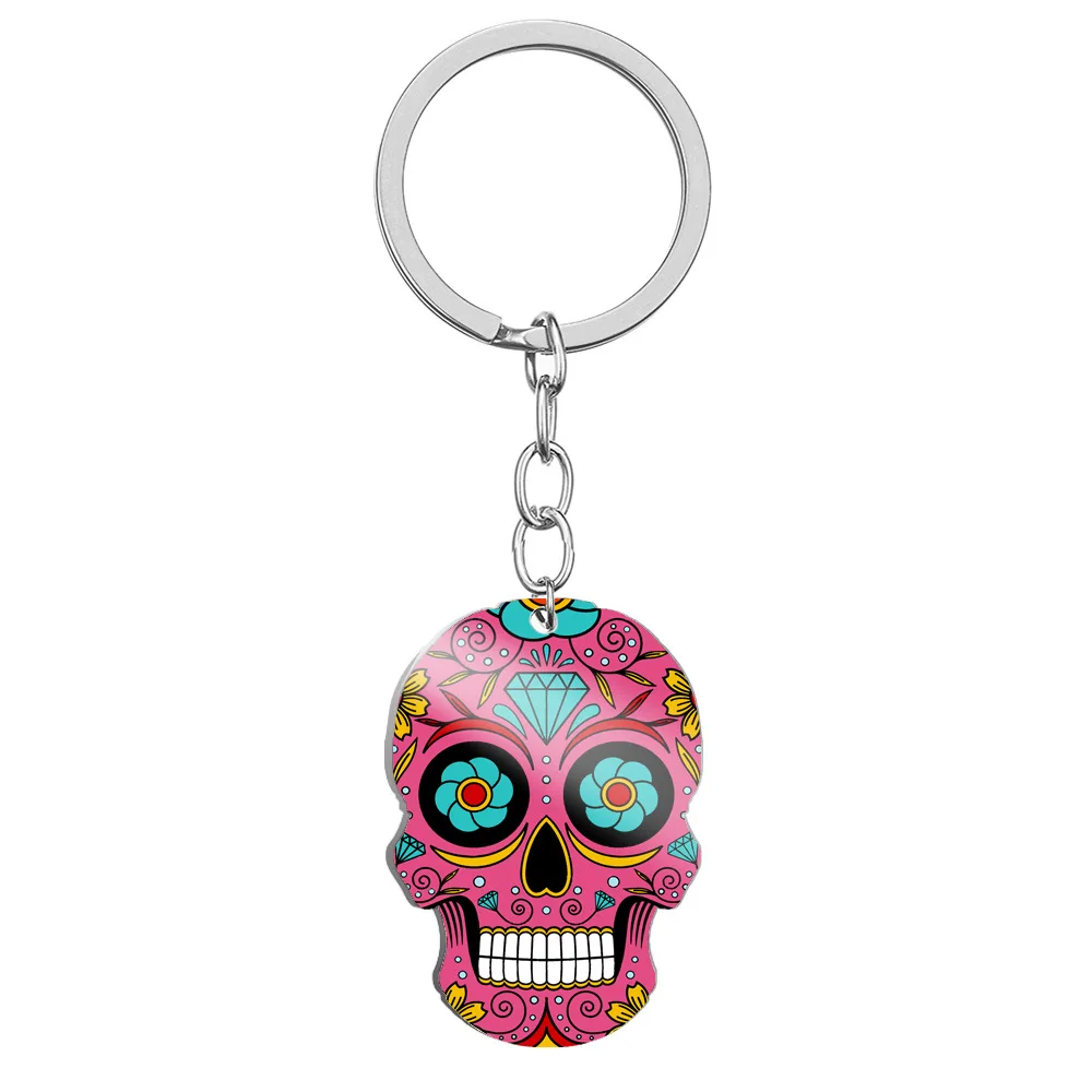 

HNSP Stainless Steel Goth Skull KeyChain Charm For Men Women Halloween Accessory Gift