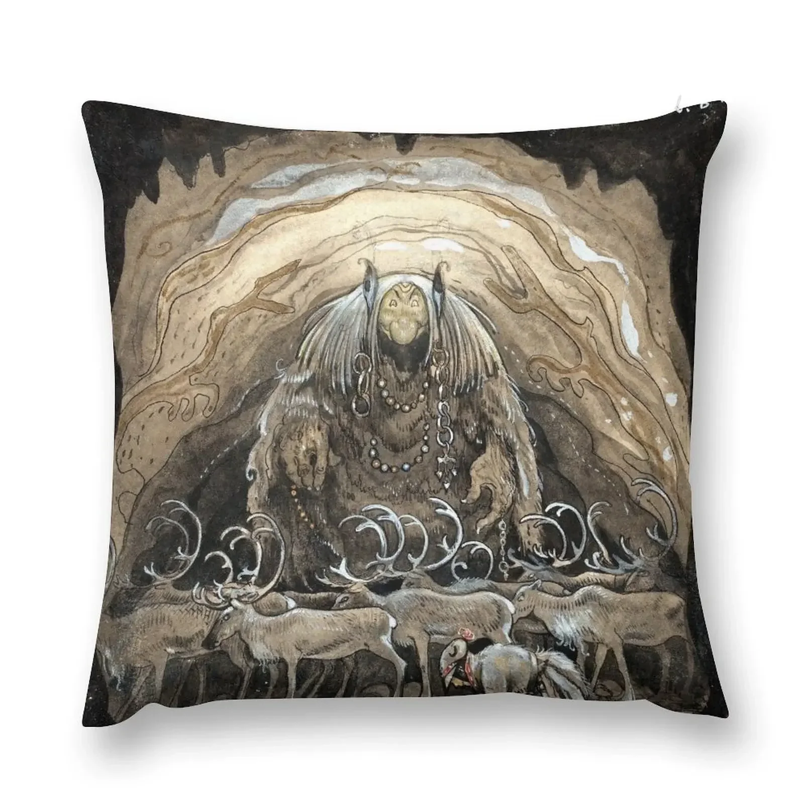 Troll in a Cave with Deer - John Bauer Throw Pillow Cushions Cushions For Sofa Pillow Cover Cushions For Decorative Sofa pillow