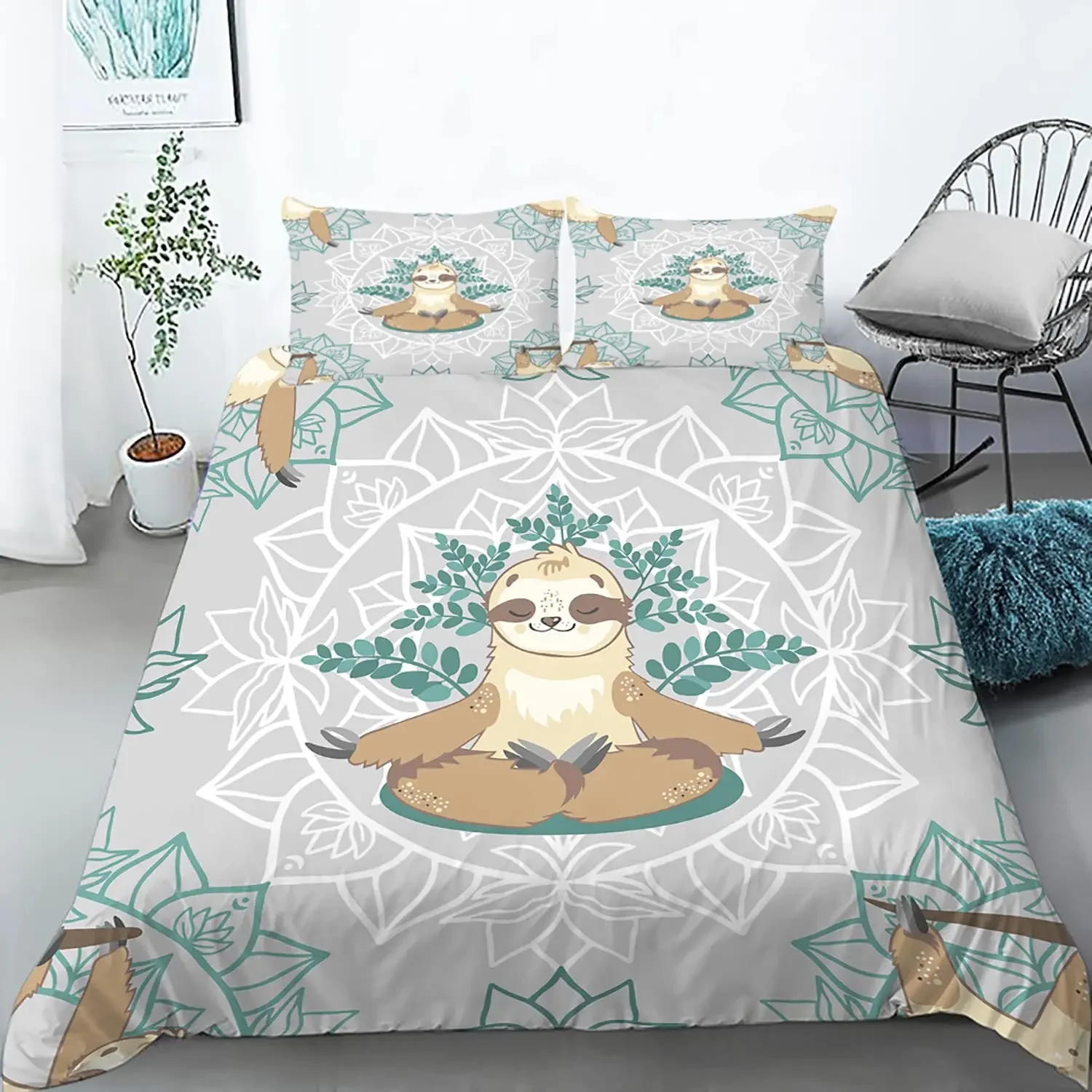 

Sloth Duvet Cover Set Twin Size Cartoon Sloth Duvet Cover Bedding Set for Kids Girls Boys Cute Animal Polyester Comforter Cover