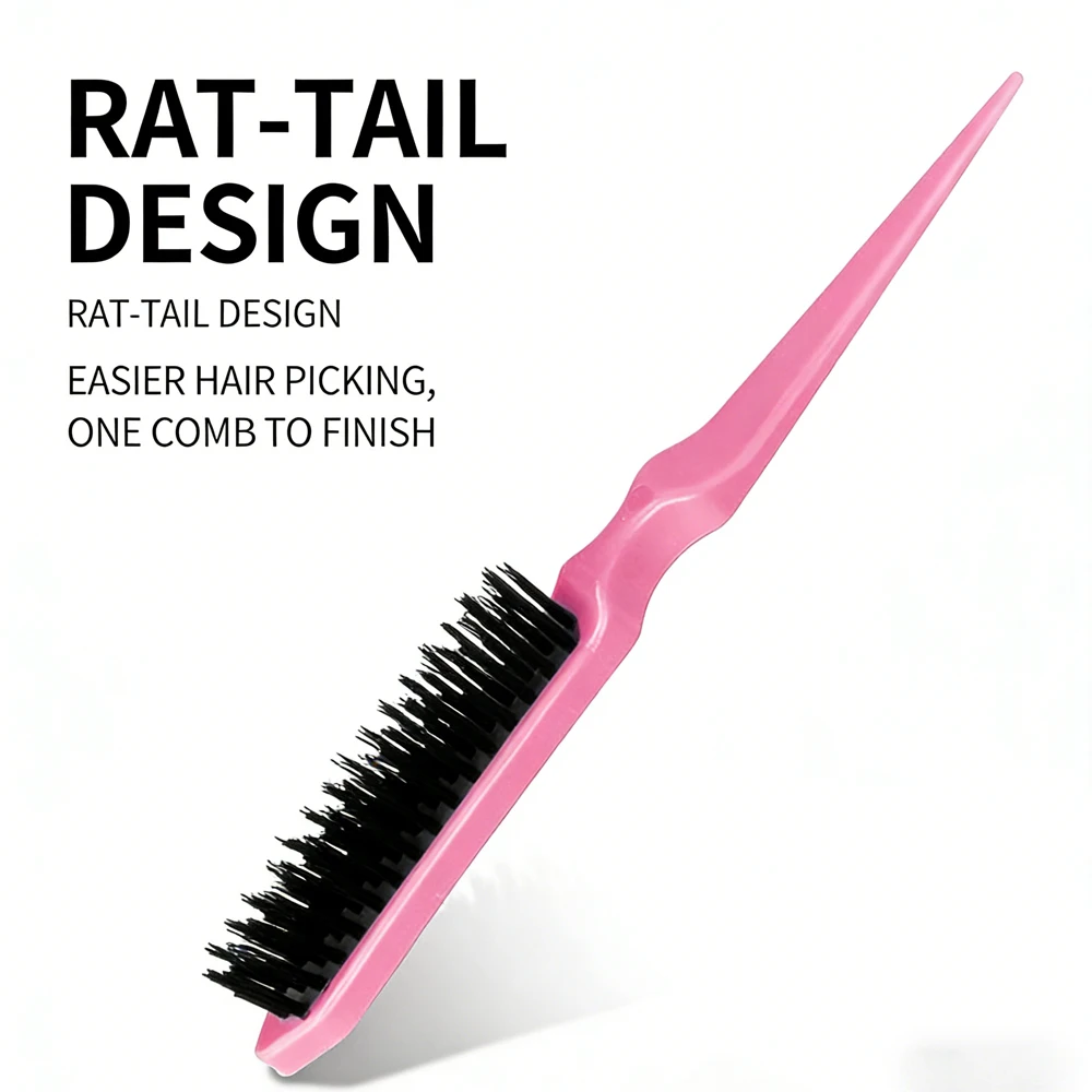 1/5 قطعة فرشاة إغاظة الشعر، أسود وردي صالون الظهر فرشاة تمشيط ذيل الجرذ إغاظة فرشاة شعر النايلون لأداة تصفيف تمشيط الظهر #6