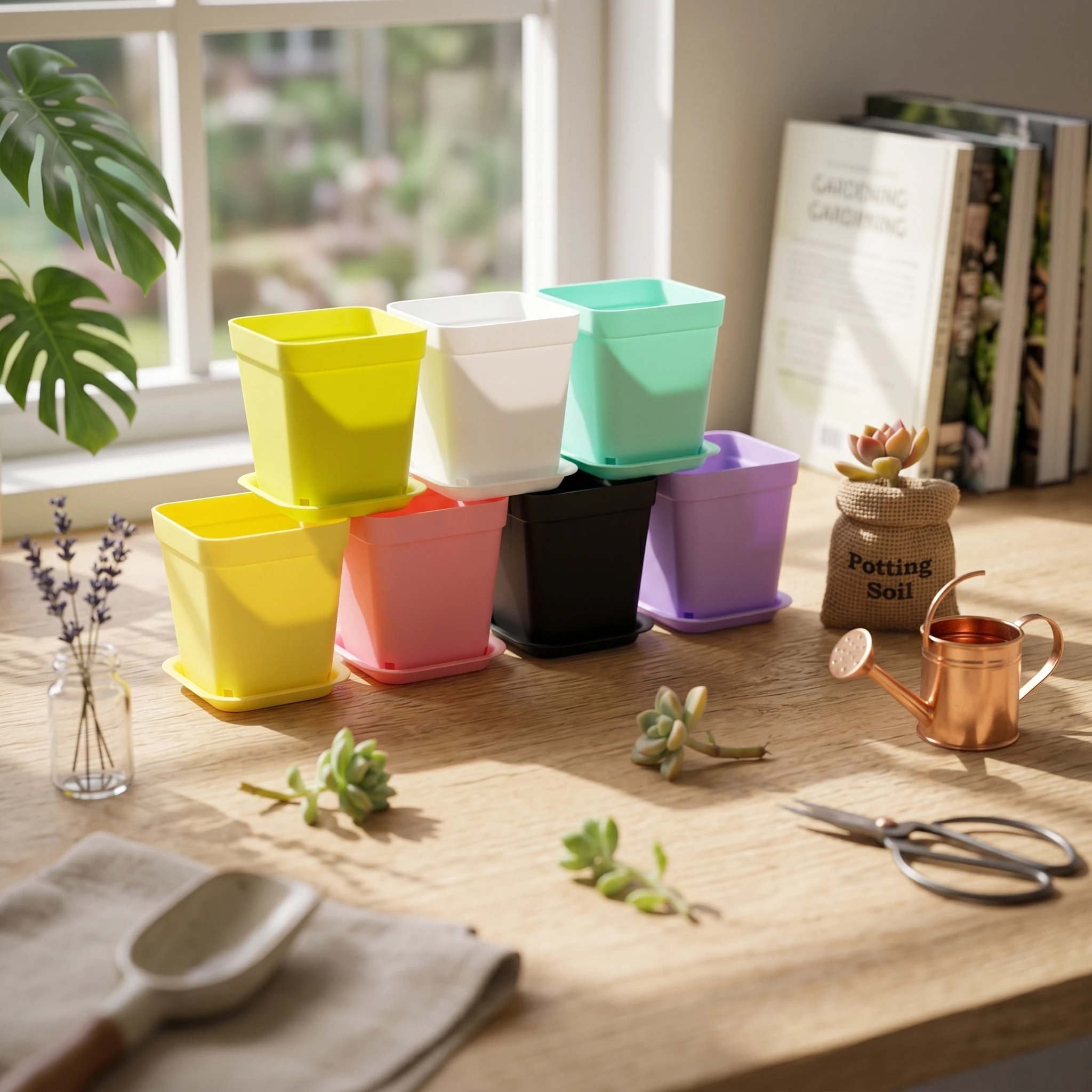 Random Color Planter Lightweight Small Square Pot Mini Square Plant Pot for Indoor, Windowsill