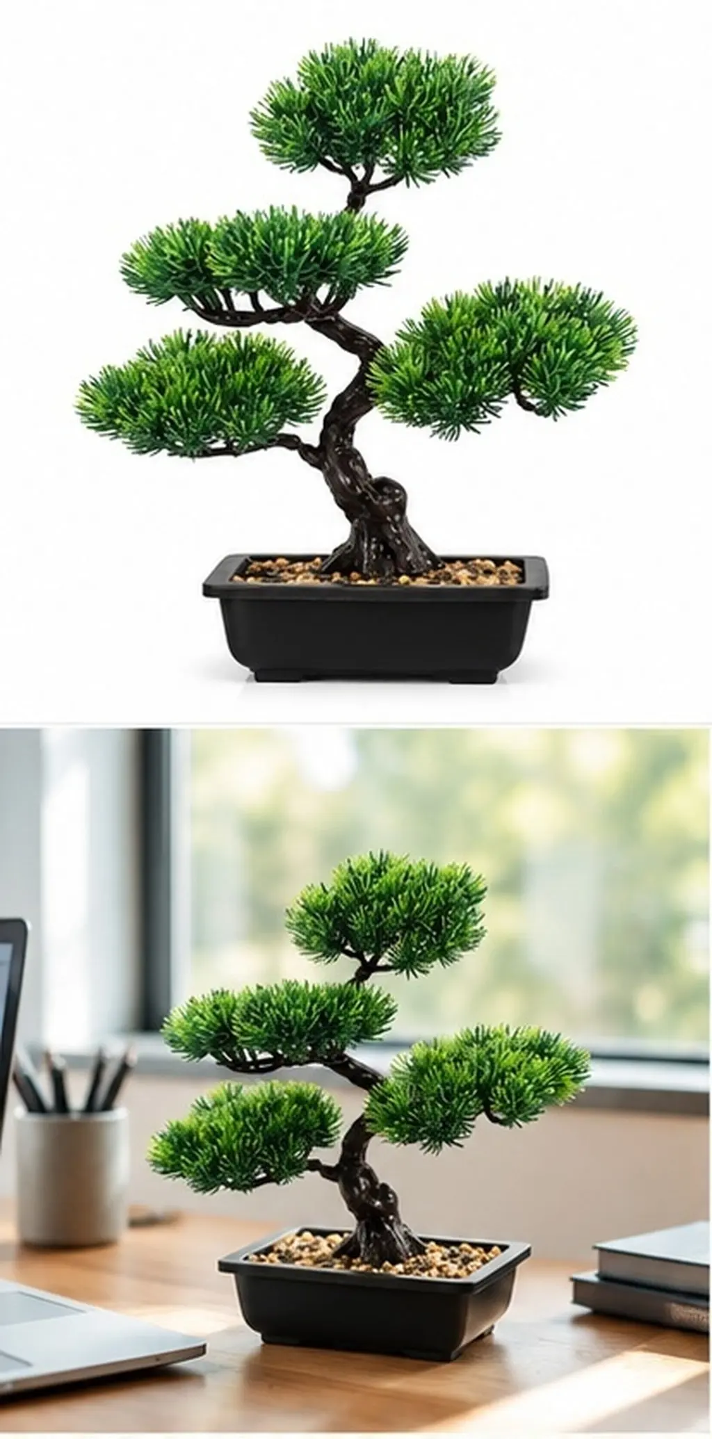 Plastic Fake Pine Tree For Shelf Decor New Year Decor Realistic Bonsai Artificial Potted Faux Stems Vase Green