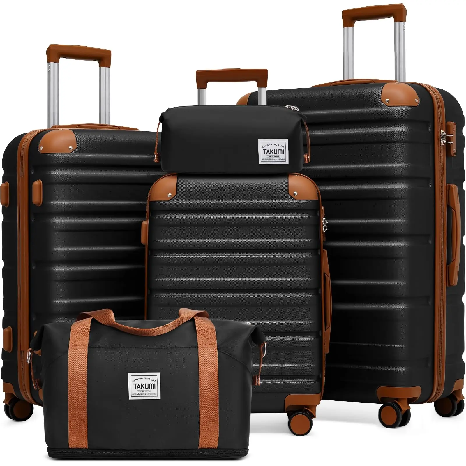 Luggage Sets 5 Piece Lightweight Carry On luggage with Duffel Bag ABS+PC Hardshell Suitcases with YKK zippers Double