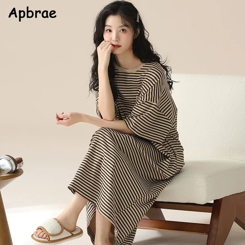 Women Summer Nightgowns Leisure Sleepshirt Short Sleeves Pullover Pajama Dress Kawaii Girl Nightdress Casual Homedress