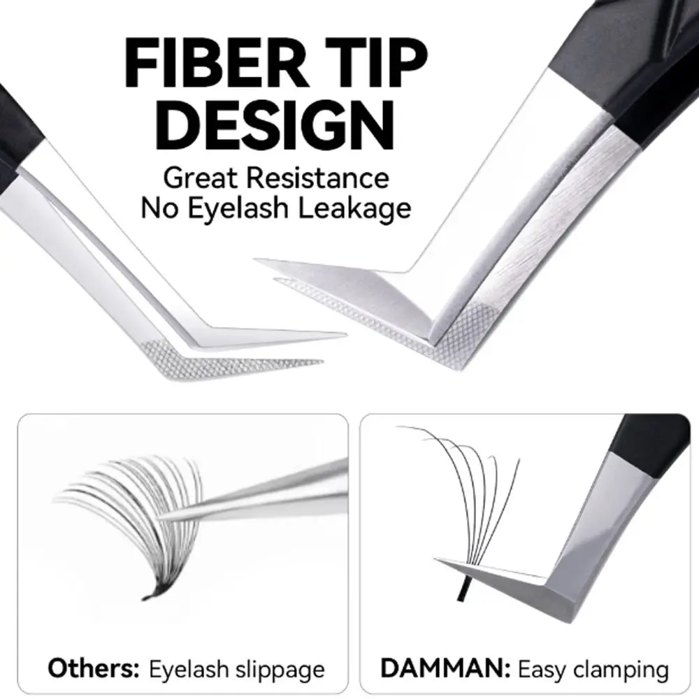 

Large Flat Clamp Head Eyelash Tweezer Fiber Tip Anti-slip Grid Eyelash Extensions Tweezers with Box Black Color