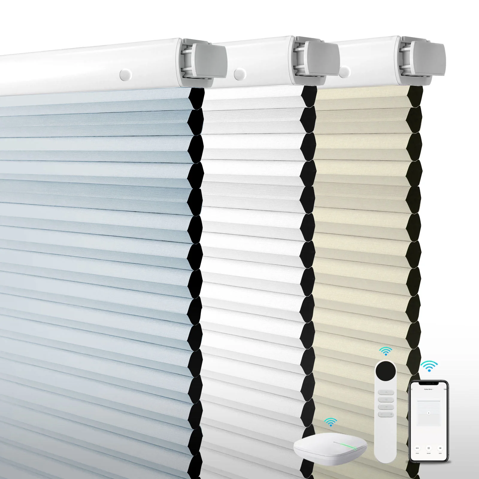 No Drill Without Drilling Electric Automatic Smart Remote Control Blackout Motorized Cellular Shades Honeycomb Blinds for Window