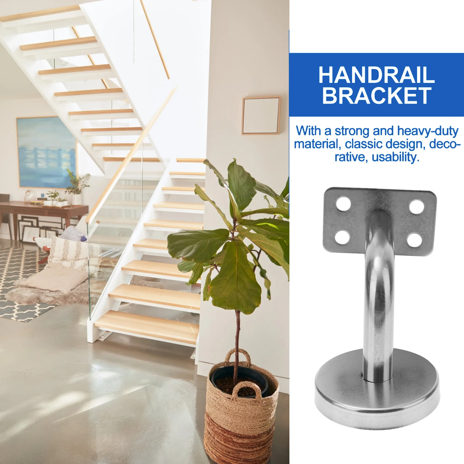 Hand Rail Brackets for Stairs Armrest Bolts Handrail Support Round Silver Bannister