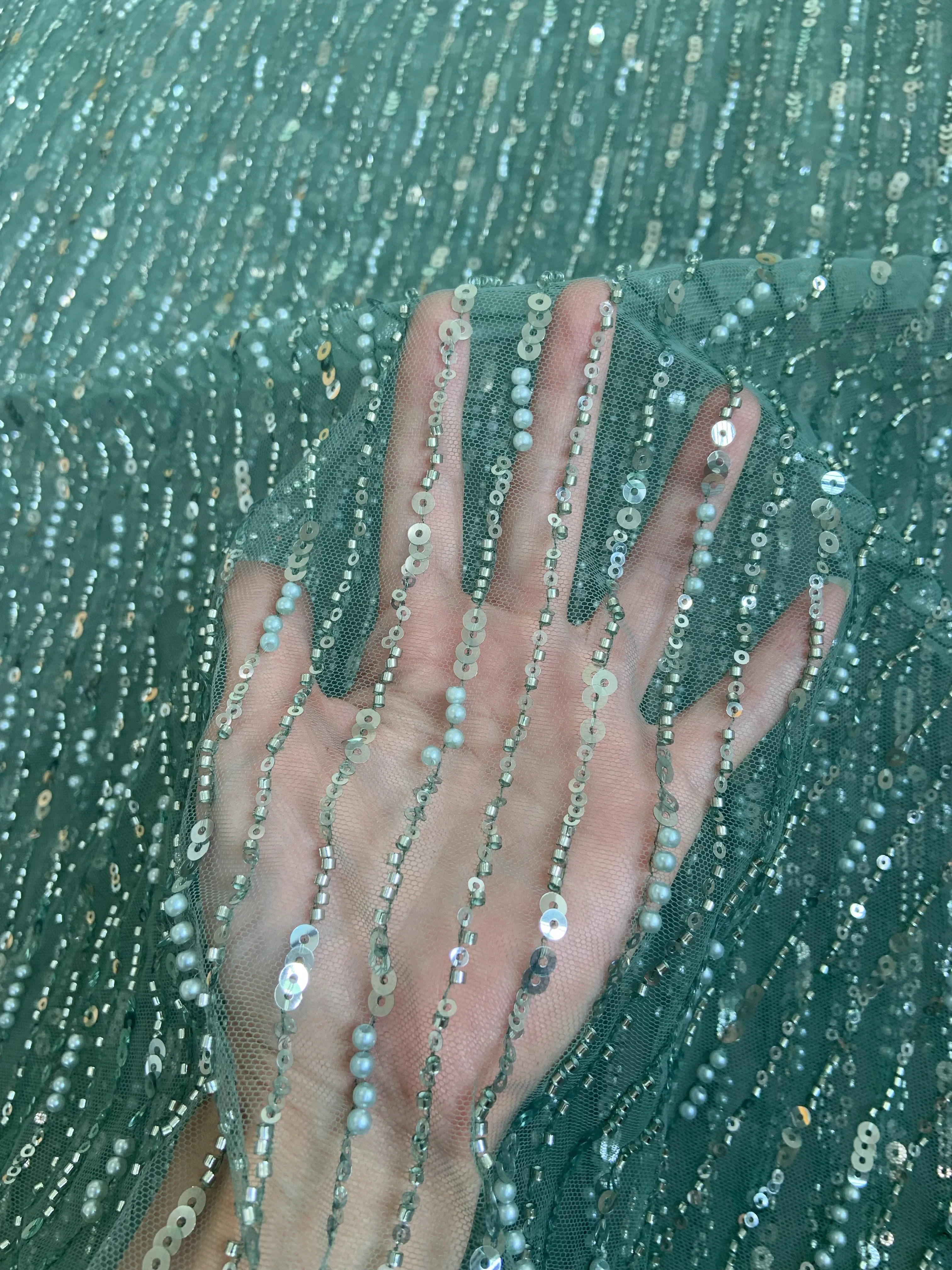 グリーンパール光沢のある生地ウェディングドレスダンス衣装ステージ小道具-diy-アクセサリースパンコール素材ドロップシッピング