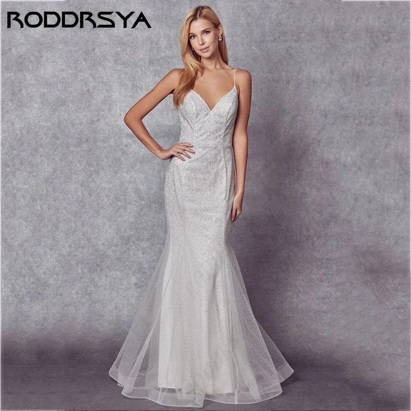 RODDRSYA Glittering Tulle Mermaid Wedding Dresses for Woman Bridal Gowns Sexy Backless Spaghetti Straps Robes Mariage Femme