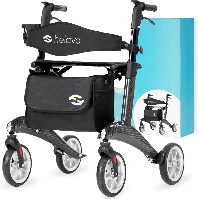 home.Ultralight Carbon Fiber 4-Wheel Rollator Walker for Seniors - Lightweight (12.3 lbs), 25.2