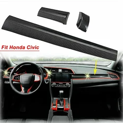 3Pcs/Set LHD Car Center Dashboard Panel Trim Cover For Honda Civic 10th Gen 2016 2017 2018-2021 Carbon Fiber Look Accessories
