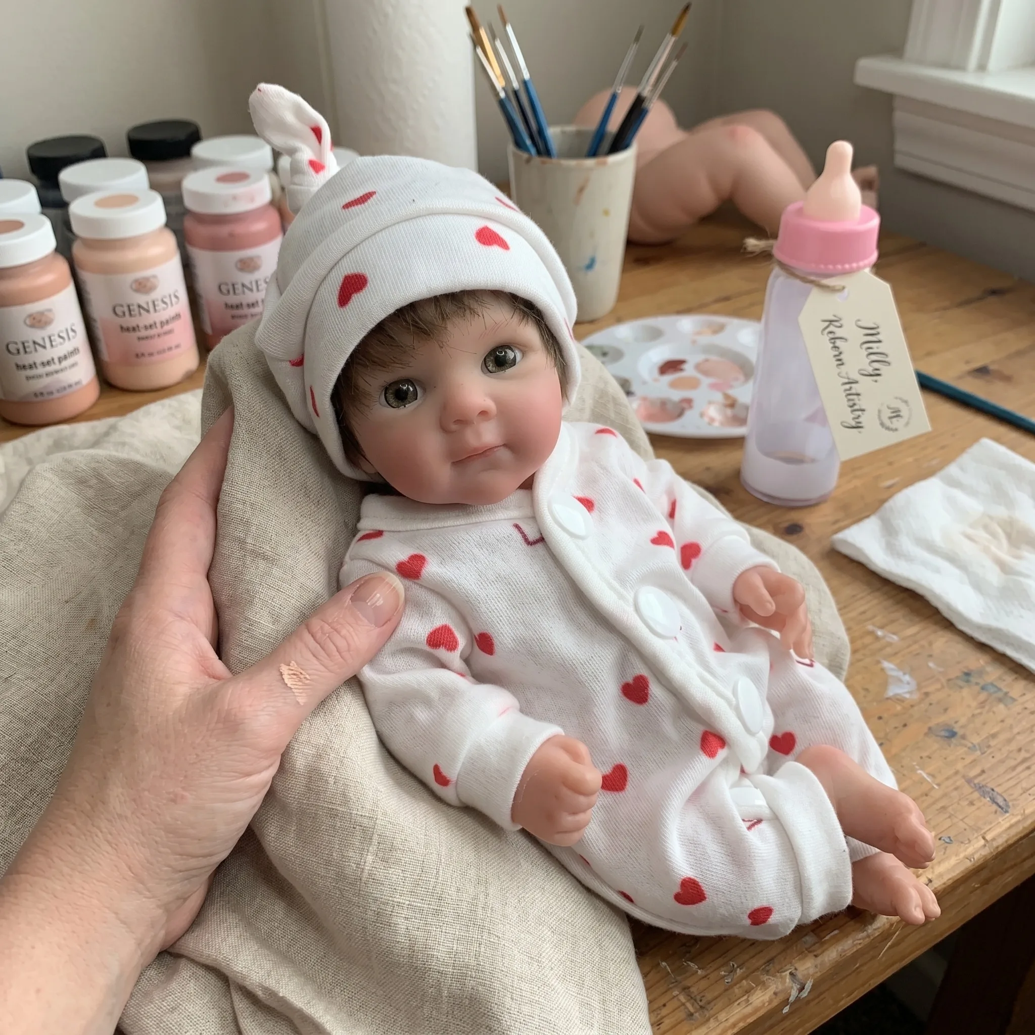 

8 Inch Bettie Soft Solid Silicone Reborn Baby Girl - Open - Mouth, Rooted Hair, Ideal for Birthday Gifts
