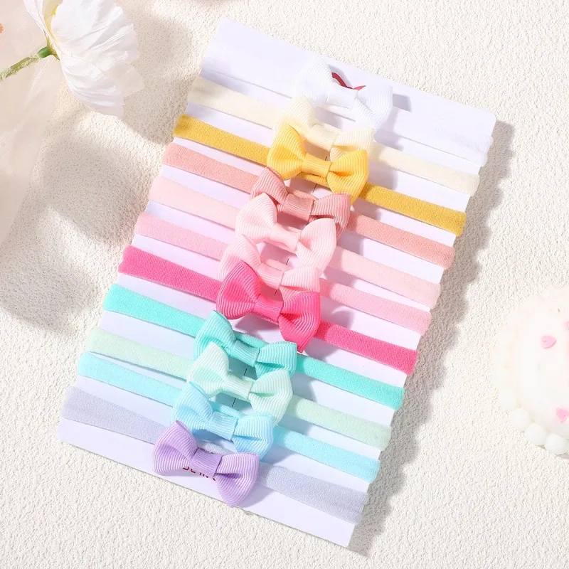 11Pcs Solid Color Bowknot Headband Set Mini Nylon High Elasticity Baby Head Bands Non-Damaging Hair Accessories