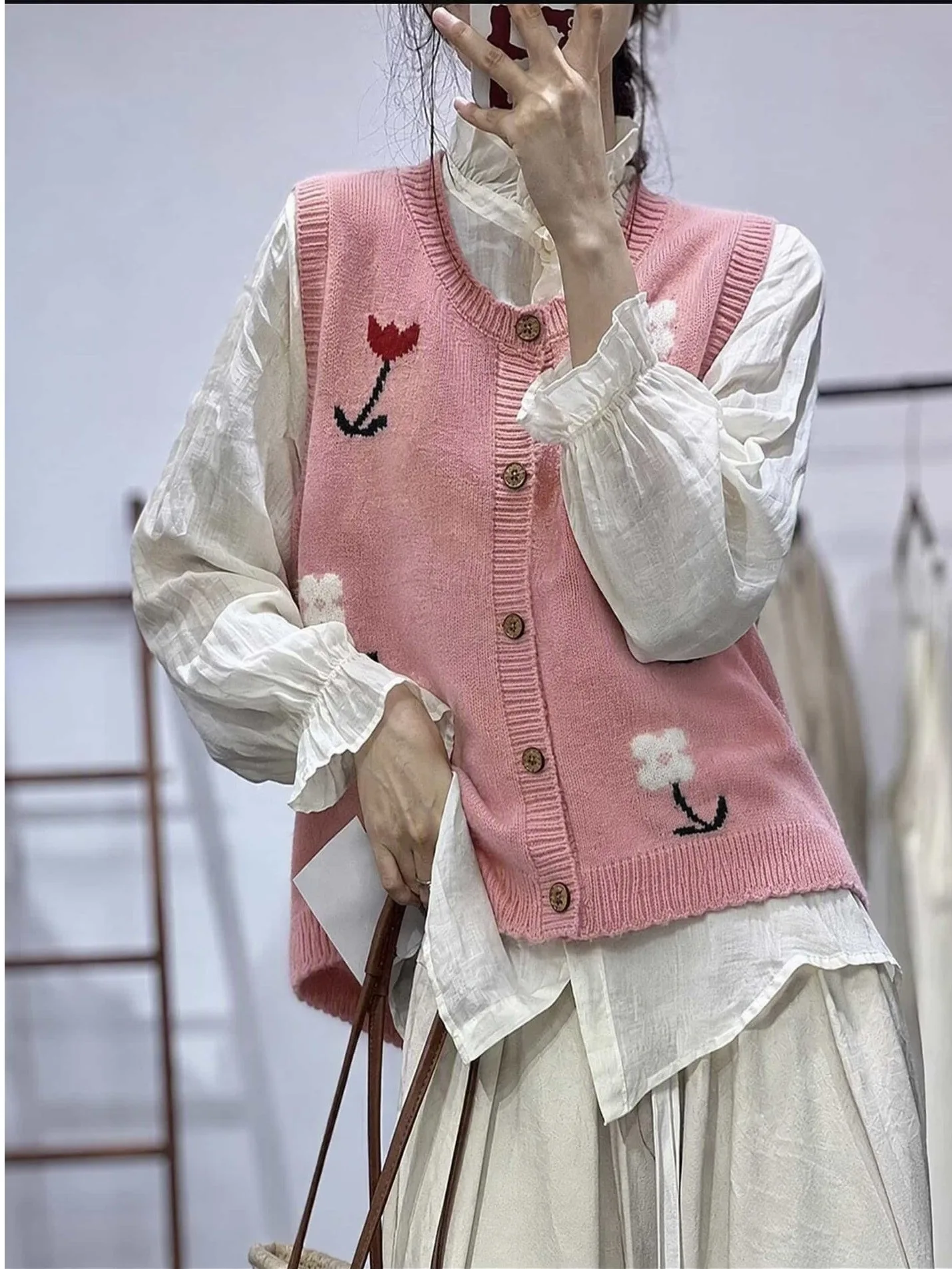 Authentic Fall Winter plus Size Cardigan Vest Layering Trendy Artistic Women's Fashion Outerwear City Commute Regular Length