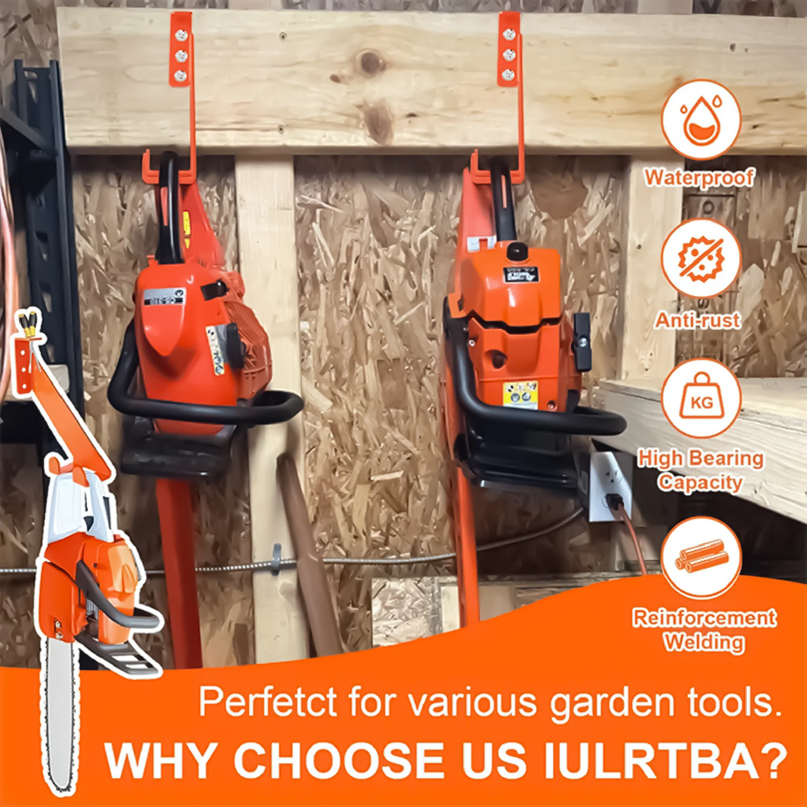 

10-дюймовый кронштейн для бензопилы 3-в-1, сверхмощный настенный держатель, стальной крючок, гаражная стойка для хранения инструментов и спортивного оборудования