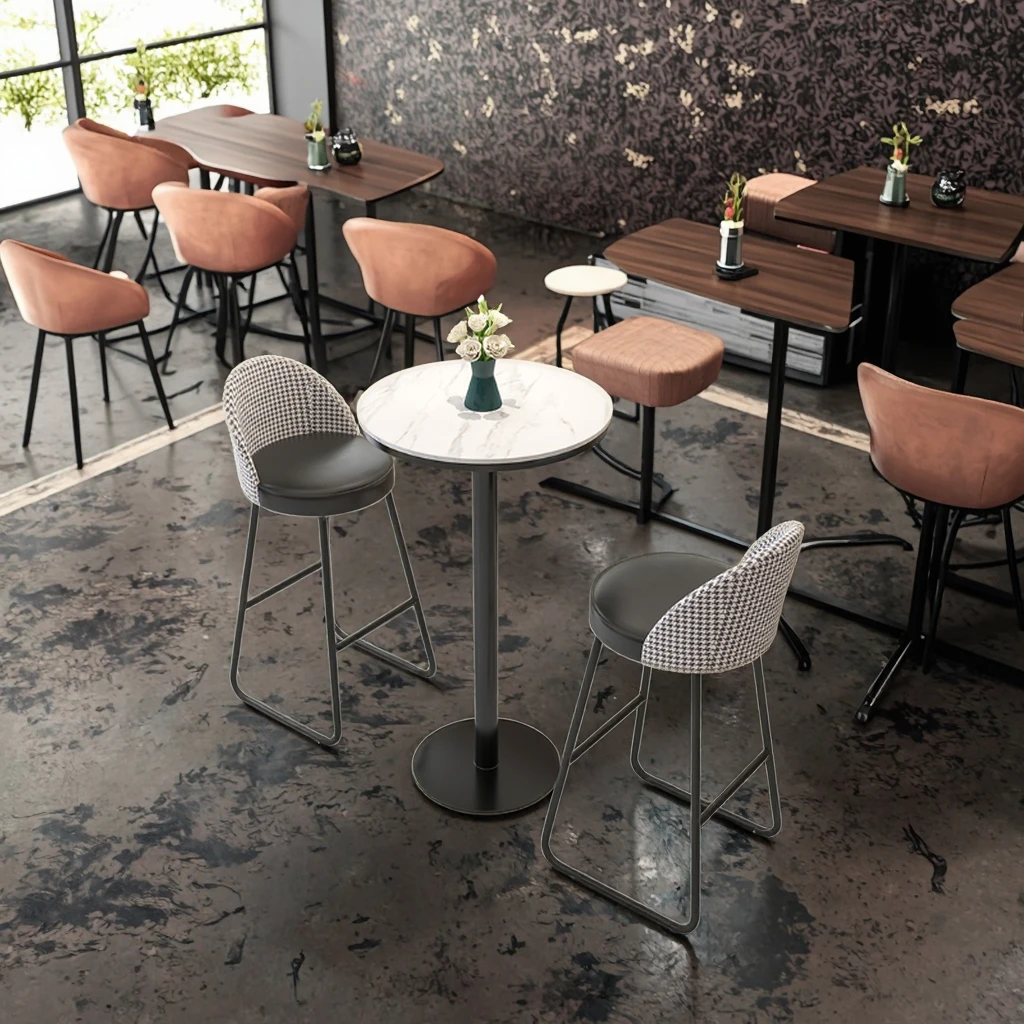 

Light Luxury Marble Round Bar Table High Stool Chair Set Modern Design for Living Room for Coffee Milk Tea Home Balcony Use