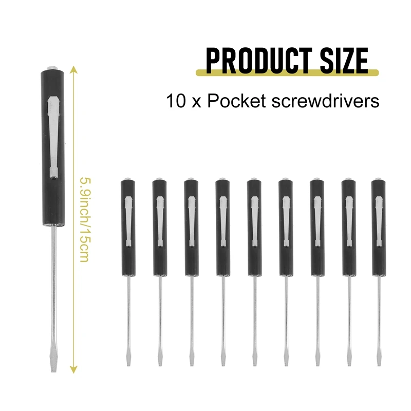 10 Pieces Pocket Screwdriver Mini Tops And Pocket Clips Pocket Screwdriver Magnetic Slotted Pocket Screw Driver