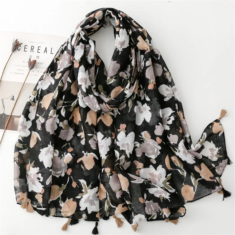 Écharpe Vintage à Imprimé Floral pour Femme, Châle Fin, Élégant, Chic, Accessoires d'Automne