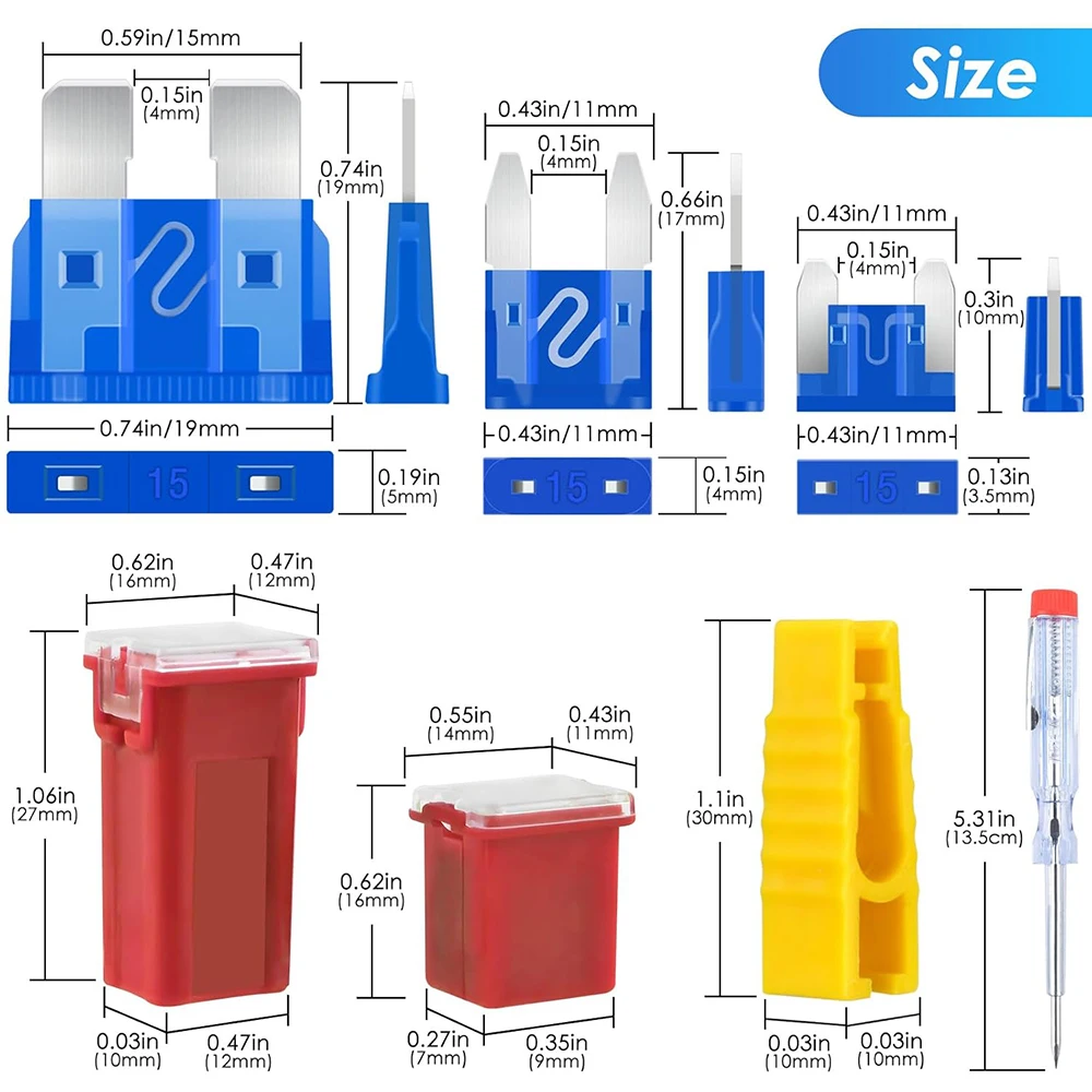 304Pcs Fuses Assortment Kit Standard+Small+Mini Blade Fuses Low and Tall/STD Profile Box Shaped Assorted Fuse with Fuses Puller