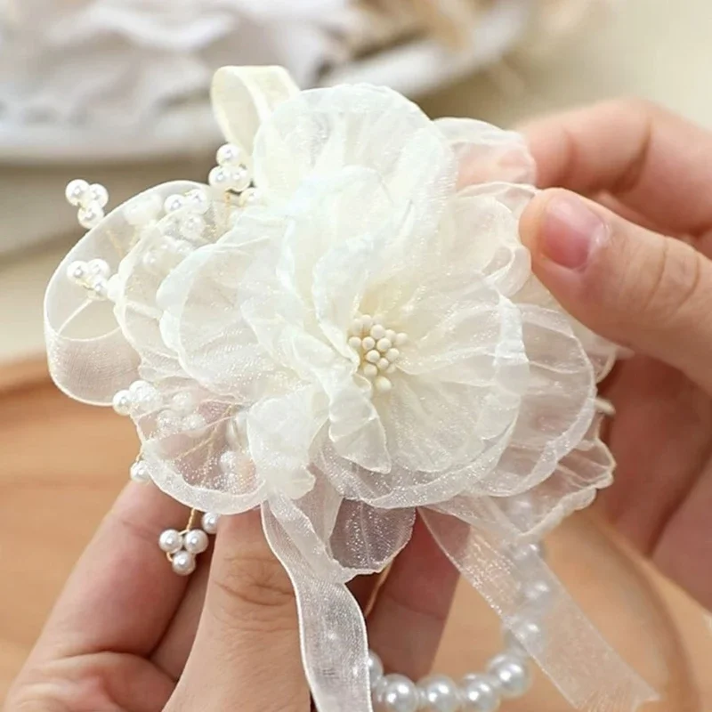 Flower Lace Wrist Corsage Spring Shirt Blouses Dress Removable Sleeves Ruffled Wrist Corsage for Bride Girl Photography