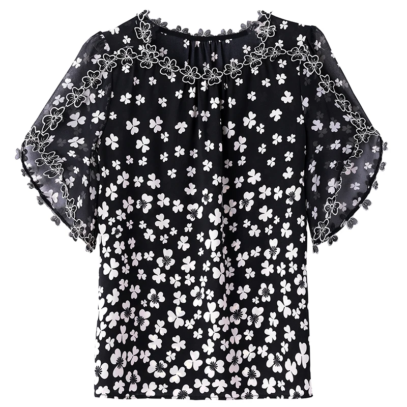 M-4XL Flying Sleeve Embroidered Tops 2023 Summer Women Floral Printed Shirt New Fashion Loose Chiffon blouse