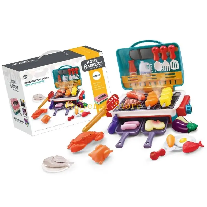 E7CE Kinderen Veilig Fantasiespel BBQ Grill Keukenspeelgoed met Simulatie Grill Mist en Rollenspel Geluid Licht Functies