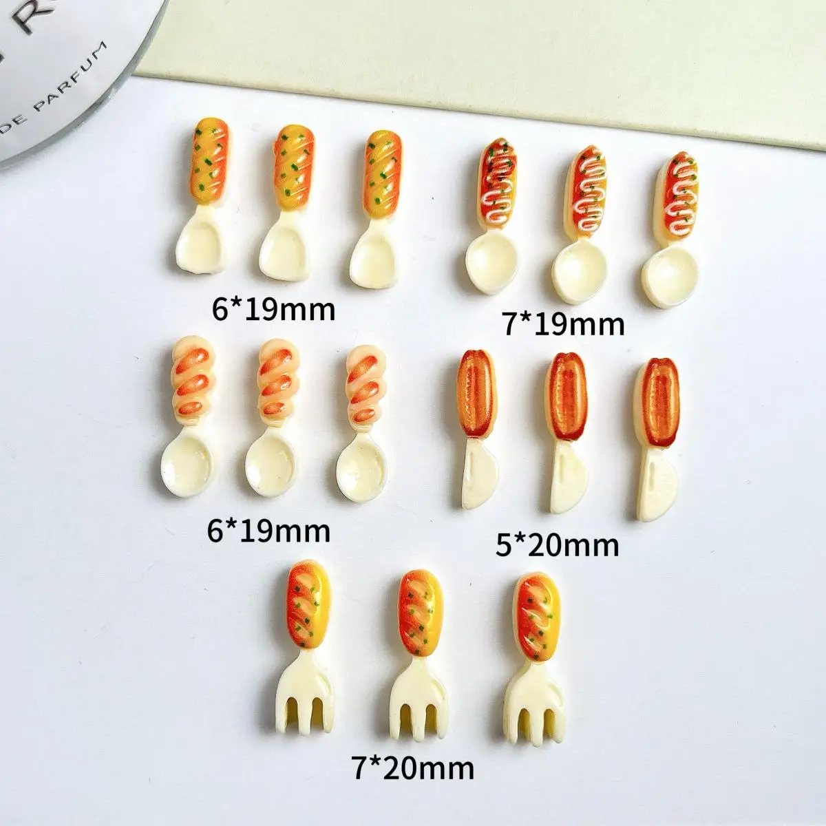 30PCS Cartoon Dessert Fork Shovel Nail Art Decorations Cream Bread Scallion Bread Spoon Knife Resin Nail Charms DIY Hairpin Nail